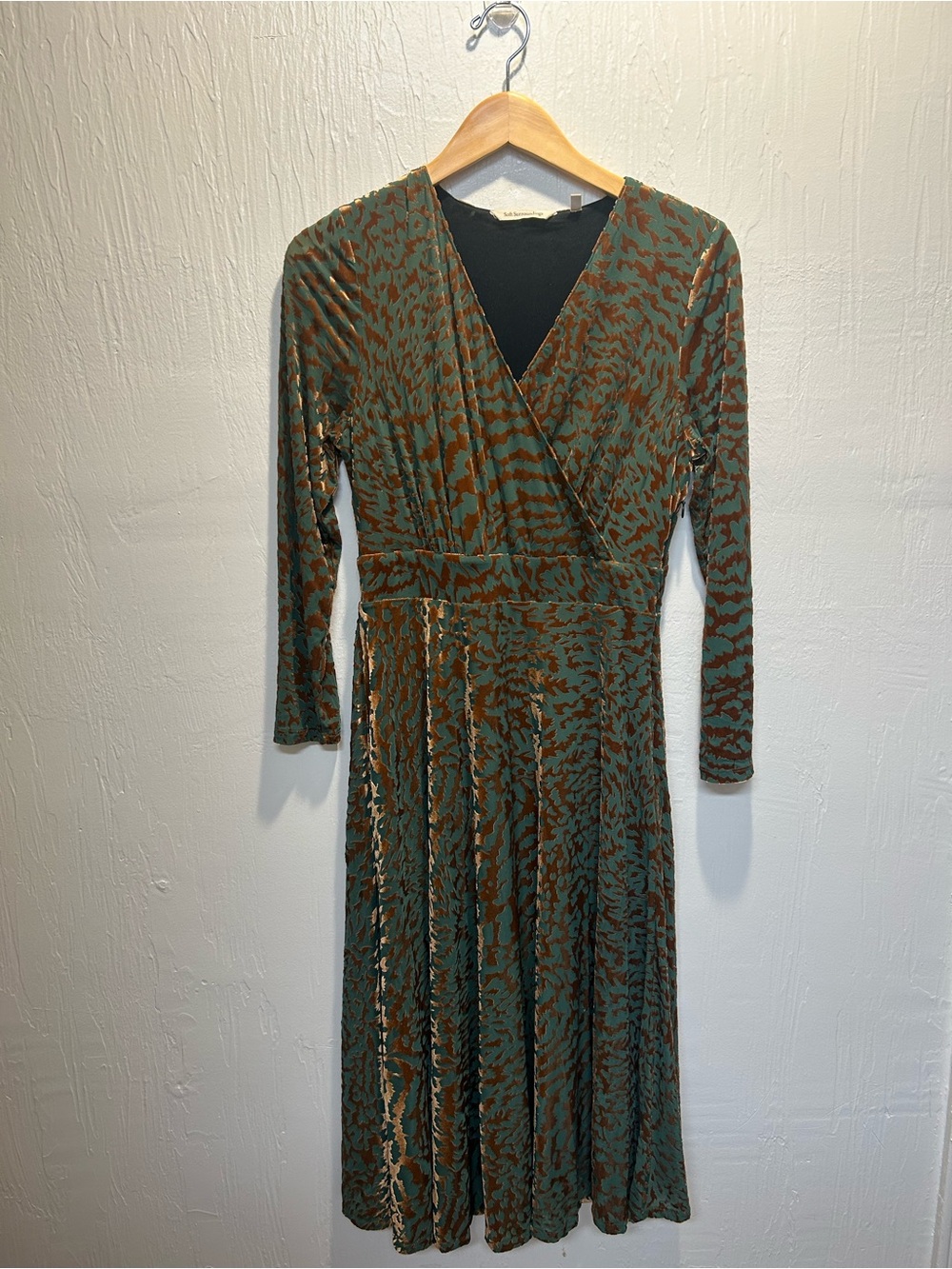 Soft Surroundings Velvet Burnout Long Dress Green and Copper Elegant Event